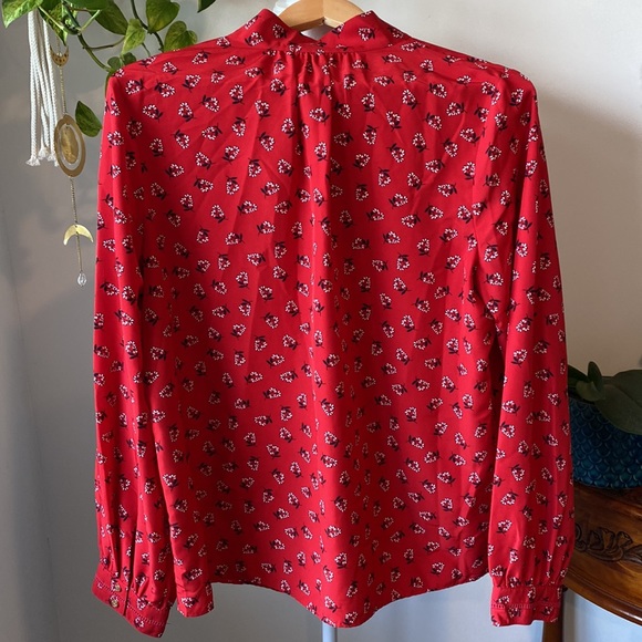 Draper James Floral Tie Neck Blouse Red Long Sleeve Large - Picture 5 of 14